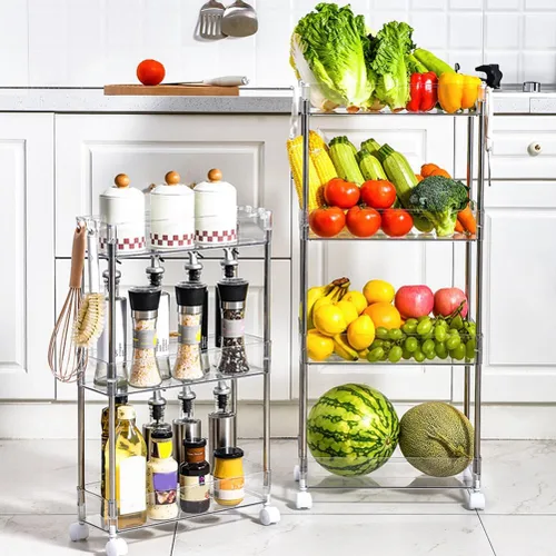 Miniatura 6 de Holibanna Carrito de almacenamiento delgado con ruedas de 3 niveles, estantería móvil, organizador de baño, blanco, transparente, para cocina, baño