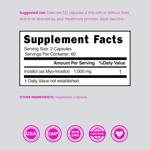 Miniatura 6 de Cápsulas de inositol (mio-inositol) (1000 mg por porción, 120 cápsulas), suplemento de mio-inositol para mujeres, apoyo al equilibrio hormonal
