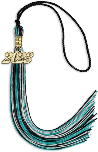 Miniatura 111 de Endea Graduation Borla mixta de triple color con gota de fecha dorada (negro/dorado/blanco, 2021)
