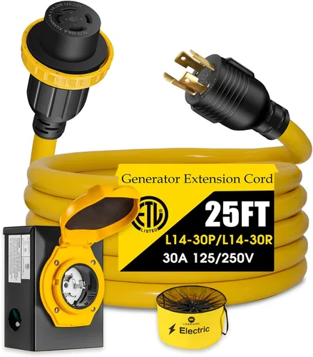 Miniatura 10 de Cable generador de 50 amperios con caja de entrada de alimentación preperforada, cable de extensión de generador de alta resistencia real STW