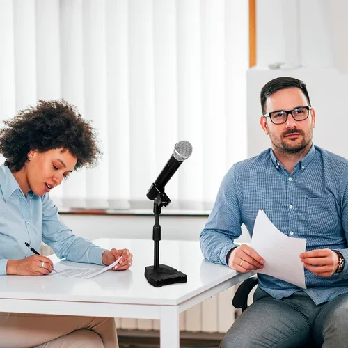 Miniatura 8 de Adjustable Desk Microphone Stand with Base Table Mic Rack for Office Meetings Recording with Shock Mount Holder and Spring Mic Clip Stable Plastic