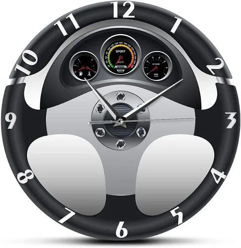 The Geeky Days Reloj de pared de cuarzo silencioso con volante y tablero de instrumentos para automóvil, decoración del hogar, estilo A