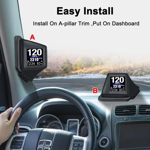 Miniatura 6 de Geloo Pantalla frontal HUD para automóvil, pantalla HUD OBD2 con OBDII GPS Dual System OBD2 Velocímetro Medidor 8 modos Multifunción Medidor