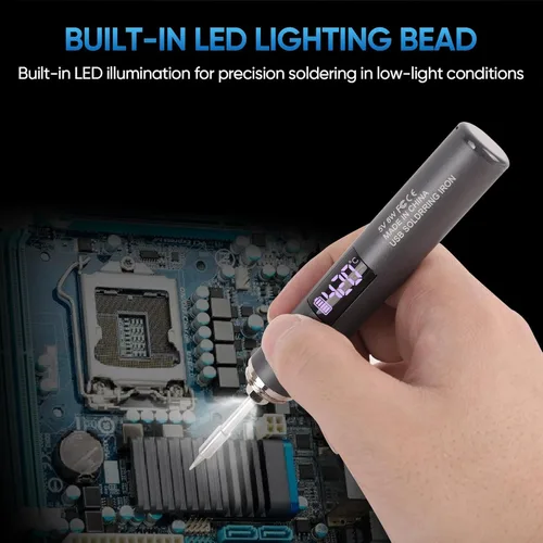 Miniatura 5 de Kit de Soldador Inalámbrico, Lápiz de Soldadura USB-C Recargable con Pantalla OLED, Soldador Portátil Alimentado por Batería para Reparación