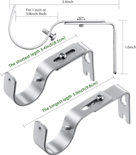 Miniatura 3 de Frienda 4 soportes de barra de cortina resistentes pintados de plata ajustables para barra de cortina de 1 pulgada de diámetro, soportes de Plata