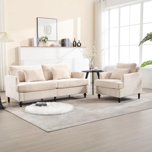 JOYBASE Juego de 2 muebles de sala de estar, sofá biplaza y silla decorativa, juego de sofá moderno de mediados de siglo para sala de estar,