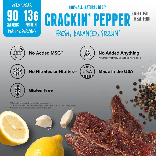 Miniatura 7 de Baja Beef Jerky - Cecina de res 100% natural, cetogénica, sin gluten, cecina artesanal baja en calorías, 0.46 oz de proteína por porción, sin