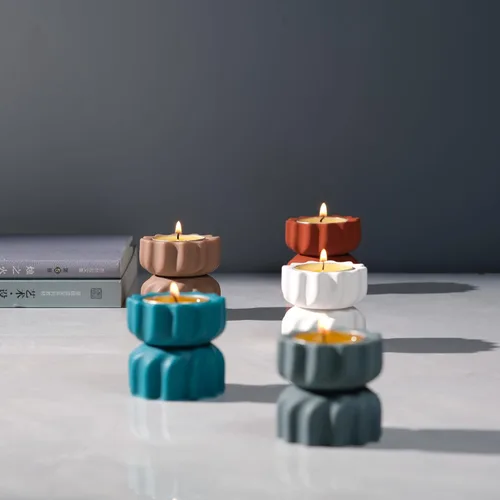 Miniatura 6 de Juego de 2 portavelas de grano en espiral; portavelas votivas de té de cemento con un giro; pequeño soporte decorativo de té de cemento