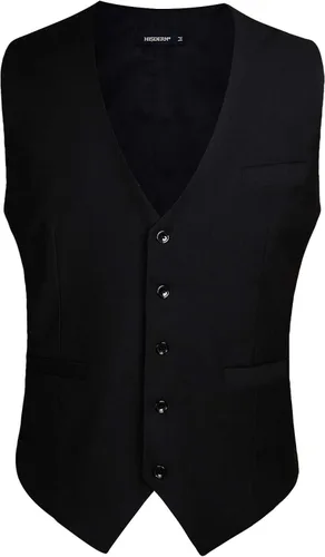 Miniatura 5 de HISDERN Chaleco de traje para hombre con 3 bolsillos para traje o esmoquin