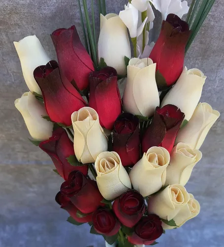 Miniatura 3 de Rojo con puntas negras y ramo de rosas de madera blanca (2 docenas)