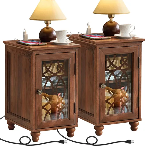 Miniatura 26 de Joaxswe Mesa auxiliar estrecha con puerta de cristal, mesita de noche de 18 x 14 pulgadas con estante ajustable, organizador de gabinete