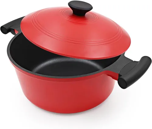 Miniatura 10 de Olla de horno holandés ligera de 4.5 cuartos de galón con tapa, horno holandés de aluminio antiadherente, olla de cocina para estofados y freír