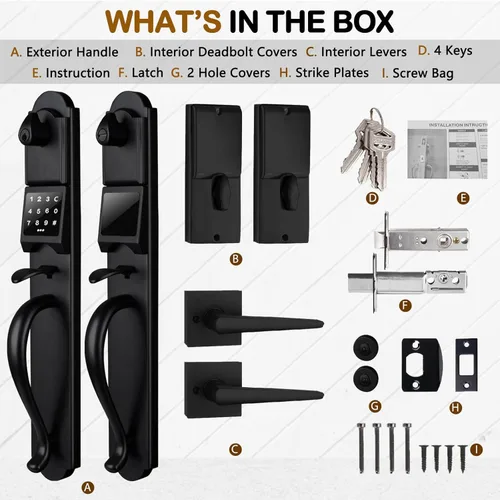 Miniatura 6 de Cerradura de puerta de entrada sin llave con juego de manija, manija de puerta exterior inteligente electrónica con teclado, mano derecha