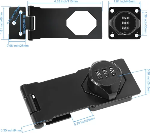 Miniatura 2 de Cerraduras rotativas con contraseña, paquete de 2 cerraduras de gabinete negras con combinación, pestillo de seguridad sin llave para puerta Negro