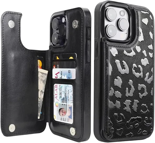 Miniatura 35 de uCOLOR Funda compatible con iPhone 15 de 6.1 pulgadas con ranura para tarjetero, función atril, doble cierre magnético y bloqueo RFID, funda de 6.1