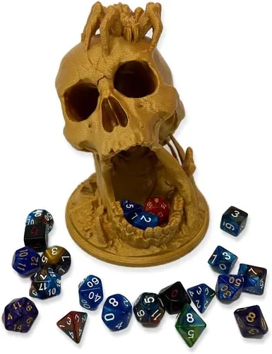 Miniatura 7 de MunnyGrubbers - Torre de dados de calavera de 6.5 pulgadas - (7 dados al azar D20 juego incluido) - Plástico sin olor a pintura - Juego de rol
