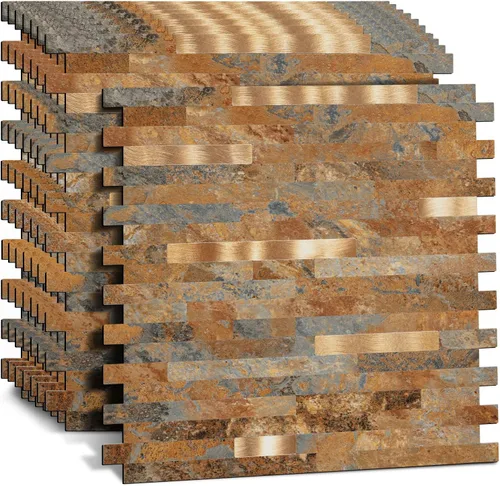 Miniatura 16 de Midcard 10 hojas de azulejos de pared adhesivo para salpicaduras de PVC, para salpicaduras de cocina.. Rectangular Marrón Oscuro
