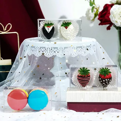 Miniatura 6 de RomanticBaking - Cajas de fresas cubiertas de chocolate transparente, paquete de 50 4 1/2" x 2 1/4" x 2", para 2 macarrones, para 4 panaderías