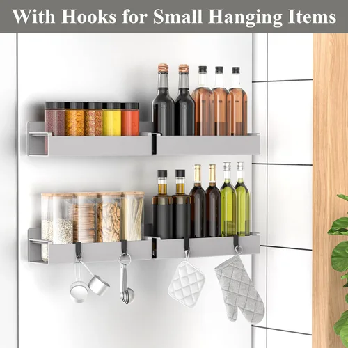 Miniatura 2 de HuggieGems Paquete de 4 organizadores magnéticos para especias para refrigerador y horno, organizadores de nevera gris claro y almacenamiento