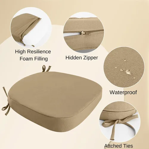 Miniatura 2 de idee-home Juego de 2 cojines para sillas de exterior, 17 x 17 pulgadas de grosor, en forma de D, cojines de asiento impermeables con lazos