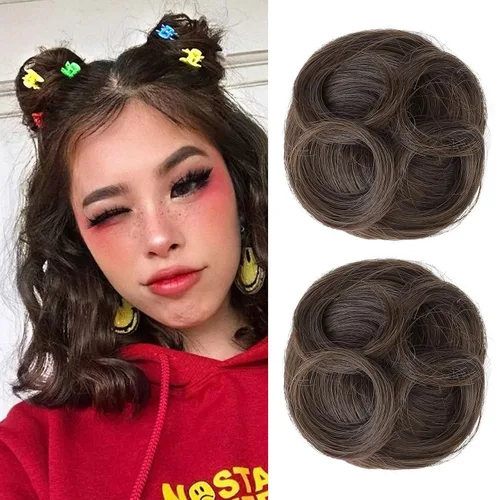 Miniatura 32 de REECHO Piezas de cabello Space Bun, 2 extensiones de moño mini con clip de pinza en extensiones de moño falsas de orejas de gato y desordenadas