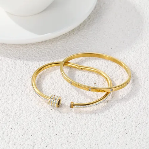 Miniatura 4 de Pulsera de acero inoxidable para mujer, chapada en oro, con cubo, bisagra de circón, joyería ovalada, testigo del regalo del amor