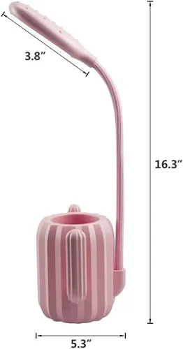 Miniatura 6 de Luz LED de escritorio de cactus, lámpara de protección ocular regulable + soporte para bolígrafo para lectura de estudio de oficina (rosa)