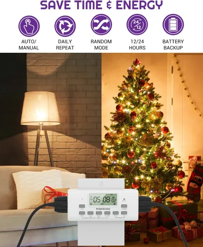 Miniatura 2 de NEARPOW - Temporizador digital para lámpara con dos tomas, temporizador programable en la puerta, temporizador de salida para luces, 10 programas