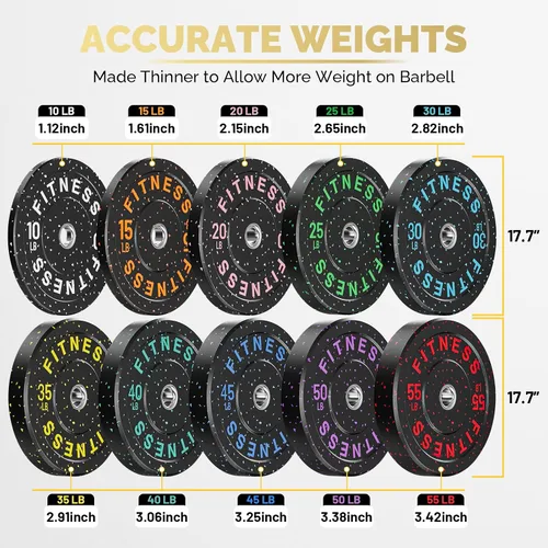 Miniatura 3 de Discos de peso olímpicos de 2 pulgadas y caucho para barras, discos para gimnasio en casa, entrenamiento de fuerza y levantamiento de pesas, 10 a