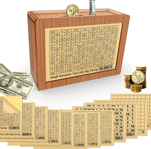 Miniatura 13 de Alcancía para adultos y niños, banco de monedas de madera para niños y niñas, caja fuerte de efectivo caja de ahorro de dinero con contador, caja