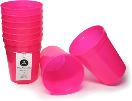 Miniatura 14 de Rolling Sands Vasos de plástico reutilizables para estadios de 16 onzas, paquete de 8, fabricados en Estados Unidos, sin BPA, aptos para Negro