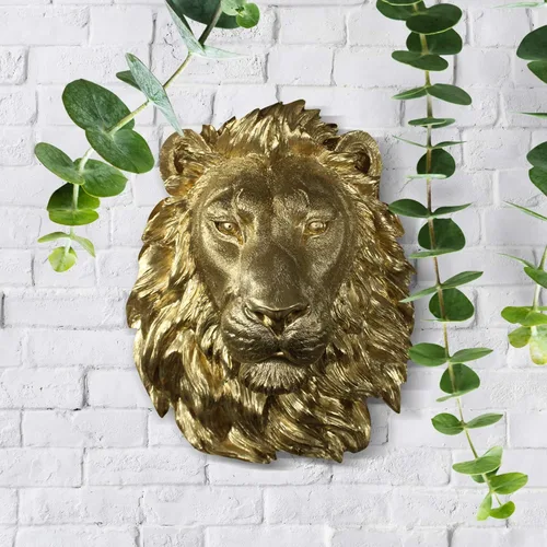 Miniatura 8 de Wall Charmers - León en oro – Fauxidermia de imitación montado en el busto de la cabeza falsa decorativa de resina falsa montaje animal taxidermia