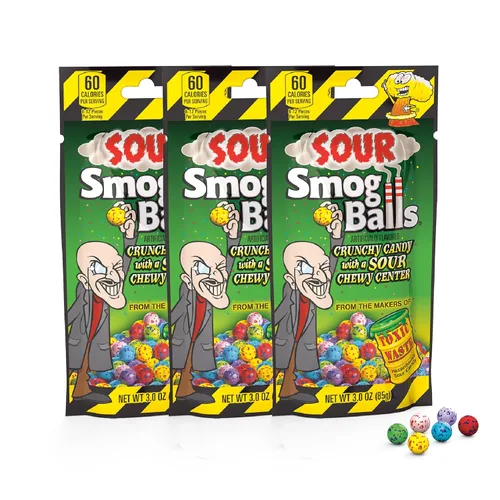 Toxic Waste Sour Smog Balls Crunchy Chewy Surtido de Sabores Surtidos Bolsas de 3 oz Paquete de 3