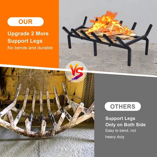 Miniatura 3 de Parrilla de Fuego de Acero Sólido Resistente - Soporte para Troncos de Madera de 20 Pulgadas para Hogar Interior, Fogata al Aire Libre y Chimenea