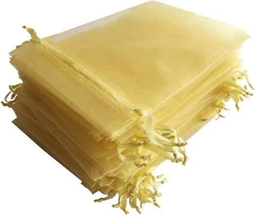 50 bolsas de regalo de 4 x 6 pulgadas, color dorado, tela transparente de organza a granel, bolsa reciclada reutilizable con cordón para regalos de