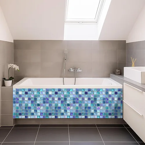 Miniatura 3 de Baldosas de Piso Despegar y Pegar 12x12 Pulgadas Patrón de Mosaico de Vidrio Azul Morado Piso de Vinilo Autoadhesivo Tablones Cuadrados para Cocina