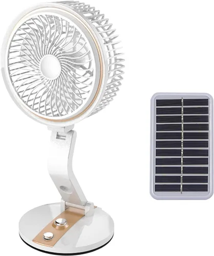 Ventilador solar plegable para exteriores, carga USB, lámpara colgante de pared, dormitorio de estudiantes, oficina, ventiladores eléctricos, Dorado