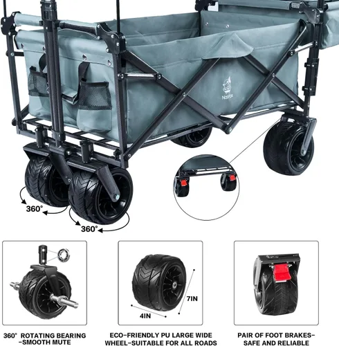 Miniatura 3 de Carrito plegable todo terreno con ruedas grandes, capacidad de 350 libras, resistente, ampliado, plegable, para playa, jardín, con freno y mango