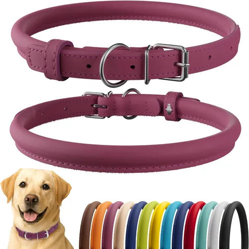Miniatura 26 de CollarDirect Collar de cuero enrollado para perro, collar redondo acolchado suave para cachorros, hecho a mano, collar de cuero genuino para perros