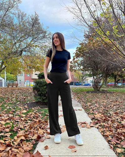 Miniatura 3 de Promover Pantalones de yoga para mujer, pantalones deportivos de pierna ancha con bolsillos, elásticos, casuales, para descansar, chiquitaregularalta