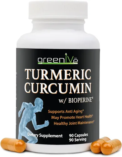 GreenIVe Curcumina de cúrcuma con BioPerine 95% curcuminoides 1500mg – 46 veces mayor absorción extracto de pimienta negra – 90 cápsulas