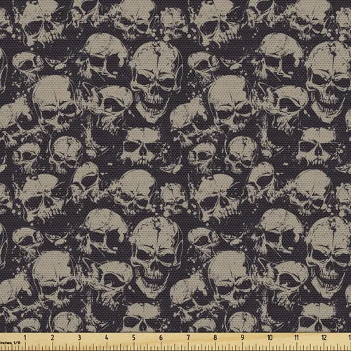 Miniatura 142 de Ambesonne The Yard, tela de calavera colorida con temática de Halloween, diseño de calavera y huesos cruzados, divertido estampado de dibujos