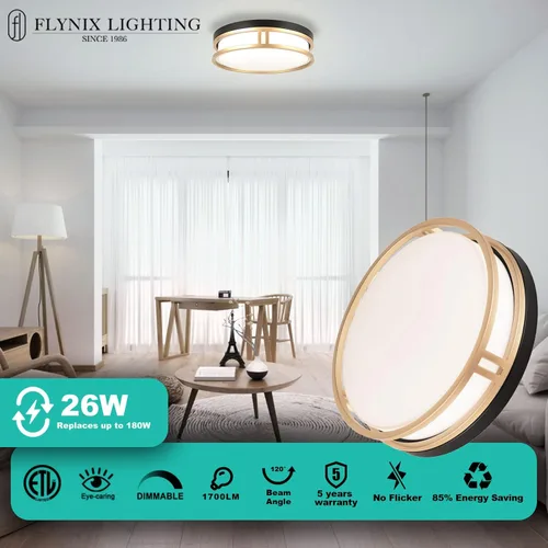 Miniatura 2 de Lámpara de techo LED de 12.5 pulgadas, 26 W, súper brillante, 1700 lúmenes, 3 colores, 3000 K/4000 K/5000K, lámpara de techo regulable para Negro Oro