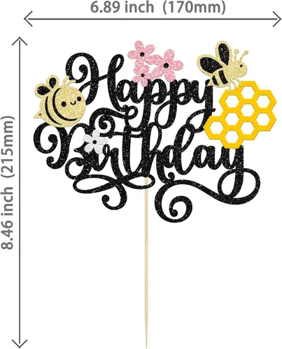 Miniatura 2 de 1 paquete de adorno para pastel de feliz día de la abeja, abejorro feliz cumpleaños, decoración de pastel para temática de abejas, baby shower