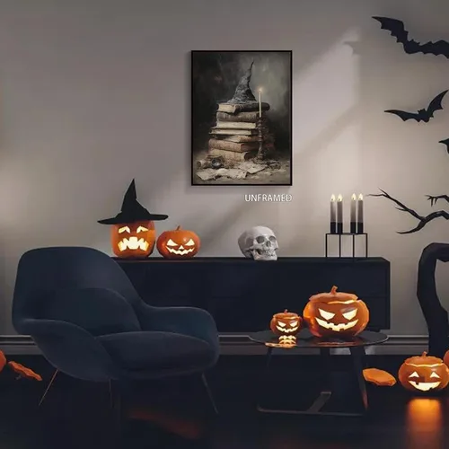 Miniatura 2 de Póster de lienzo vintage de Halloween de Academia oscura gótica, victoriana, bruja, arte de pared espeluznante casa embrujada, arte abandonado