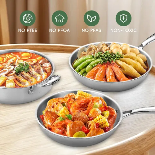 Miniatura 7 de Juego de 11 piezas de ollas y sartenes, juego de utensilios de cocina de acero inoxidable 18/10, compatible con inducción, revestimiento libre