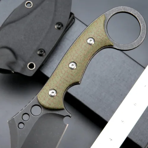Miniatura 5 de C1116 Cuchillo de hoja fija, hoja de acero D2+mango Micarta cuchillo de supervivencia al aire libre con fundas Kydex (verde)