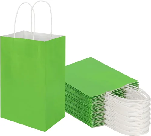 Miniatura 11 de Toovip Paquete de 50 bolsas pequeñas de papel kraft blanco de 5.25 x 3.25 x 8.25 pulgadas con asas a granel, bolsas de envolver regalos
