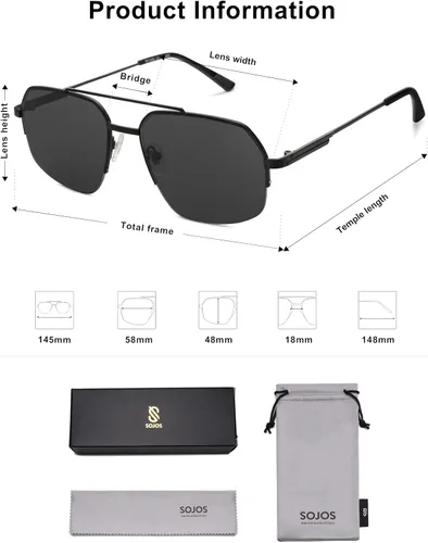 Miniatura 14 de SOJOS Trendy Aviator Sunglasses Mens Womens Retro Double Bridge Metal Frame Semi-Rimless Shades SJ1191