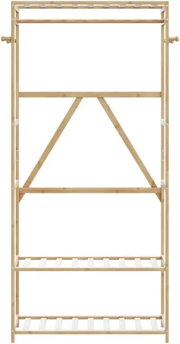Miniatura 3 de Bamboo Clothes Rack, Heavy Duty Garment Rack with 3 Shelves and Hooks, Freestanding Closet Organizer for Bedroom, Hallway, Entryway, 31.5 x 15.7 x